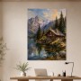 Alpine Hütte am See als Leinwand oder Poster