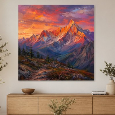 Alpenpanorama im Abendlicht, Kunstwerk oder Wandbild mit dramatischer Bergkulisse