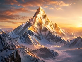 Leinwand oder Poster mit majestätischer Bergspitze und goldenem Licht