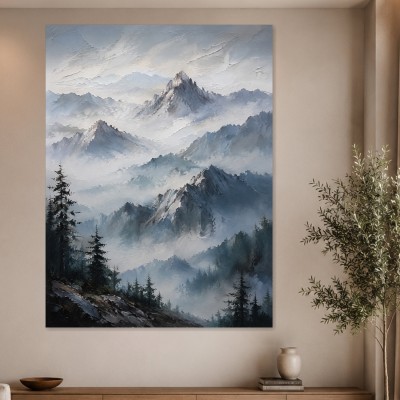 Berglandschaft als Leinwand oder Poster in ruhigen Blautönen