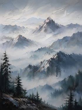 Berglandschaft als Leinwand oder Poster in ruhigen Blautönen