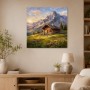 Almhütte vor Bergen, Wandbild oder Leinwand für alpine Wohnräume
