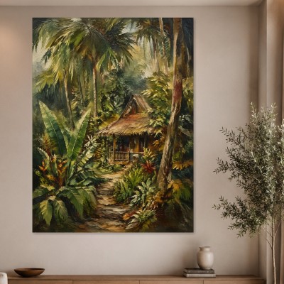 Tropische Hütte im Grünen als Leinwandbild oder Kunstdruck