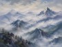 Berglandschaft im Nebel, Wandbild oder Leinwand für ruhige Räume