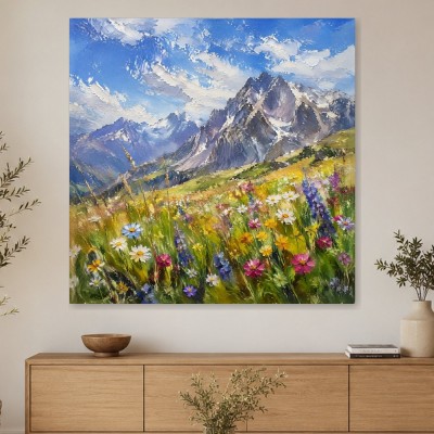 Alpine Bergwiese mit Blumen als Wandbild oder Leinwandbild