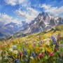 Alpine Bergwiese mit Blumen als Wandbild oder Leinwandbild