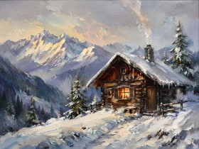 Winterliche Berghütte als Wandbild oder Fine Art Print