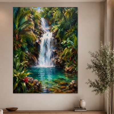 Tropischer Wasserfall als Leinwand oder Poster für natürliche Raumakzente