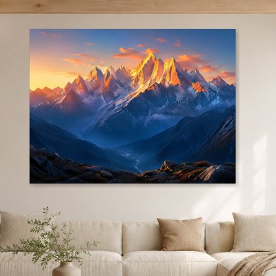 Leinwand oder Poster mit majestätischer Berglandschaft im Morgenlicht