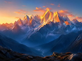 Leinwand oder Poster mit majestätischer Berglandschaft im Morgenlicht