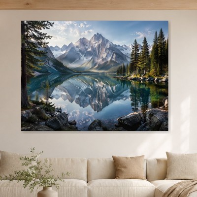 Alpensee mit Gipfeln, Leinwand oder Fine Art Print