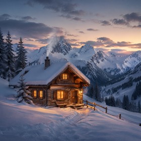 Winterliche Berghütte als Leinwand oder Poster im Alpenlicht Winterliche Berghütte als Leinwand oder Poster im Alpenlicht