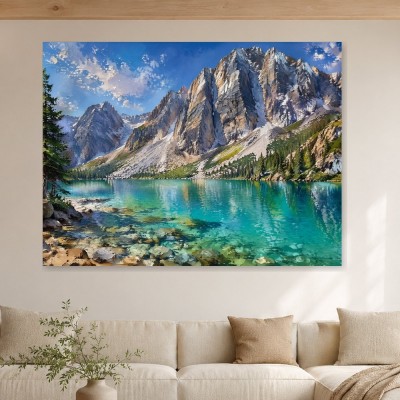 Alpensee und Gipfel als Leinwand oder Poster für natürliche Raumwirkung