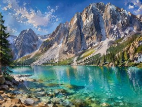 Alpensee und Gipfel als Leinwand oder Poster für natürliche Raumwirkung