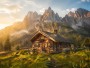 Alpine Hütte im Morgenlicht, Wandbild oder Leinwandbild