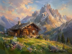 Almhütte im Licht, Leinwandbild oder Fine Art Print