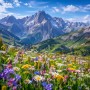 Alpenblumen vor majestätischer Bergkulisse, Kunstdruck und Wandbild