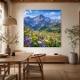 Alpenblumen vor majestätischer Bergkulisse, Kunstdruck und Wandbild