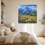 Alpenblumen vor majestätischer Bergkulisse, Kunstdruck und Wandbild