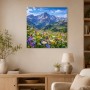Alpenblumen vor majestätischer Bergkulisse, Kunstdruck und Wandbild