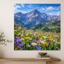 Alpenblumen vor majestätischer Bergkulisse, Kunstdruck und Wandbild