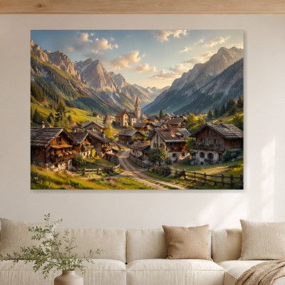 Alpines Dorfpanorama als Leinwandbild oder Poster