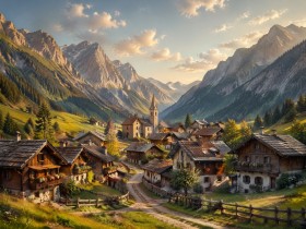 Alpines Dorfpanorama als Leinwandbild oder Poster