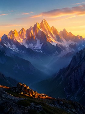 Alpenpanorama im Abendlicht, Wandbild oder Leinwand für stilvolle Räume