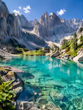 Kristallklarer Bergsee als Leinwand oder Poster