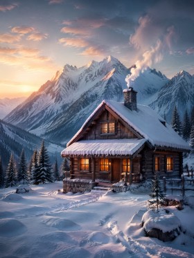 Winterliche Berghütte als Leinwand oder Poster Winterliche Berghütte als Leinwand oder Poster