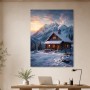 Winterliche Berghütte als Leinwand oder Poster