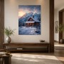 Winterliche Berghütte als Leinwand oder Poster