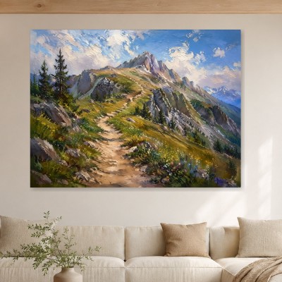 Bergpfad im Licht, Wandbild oder Leinwandbild für alpine Räume