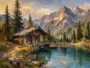 Almhütte am Bergsee, Kunstdruck oder Leinwandbild
