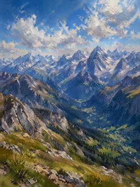 Alpine Gipfel und Tal in Wandbild oder Kunstdruck