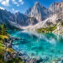 Alpensee mit Felsgipfeln, Wandbild oder Kunstdruck