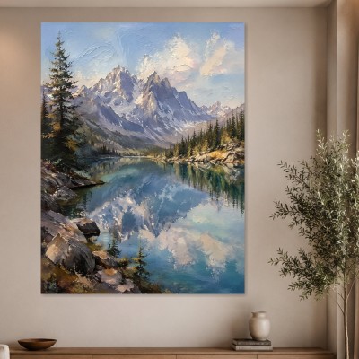 Alpensee mit Gipfeln als Leinwand oder Fine Art Print
