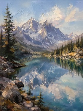 Alpensee mit Gipfeln als Leinwand oder Fine Art Print