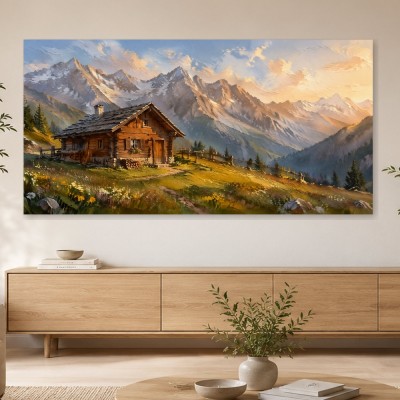 Alpine Hütte im Sonnenlicht, Wandbild oder Kunstdruck