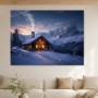 Winterhütte im Gebirge, Wandbild oder Kunstdruck mit Bergpanorama