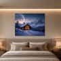 Winterhütte im Gebirge, Wandbild oder Kunstdruck mit Bergpanorama