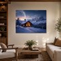 Winterhütte im Gebirge, Wandbild oder Kunstdruck mit Bergpanorama