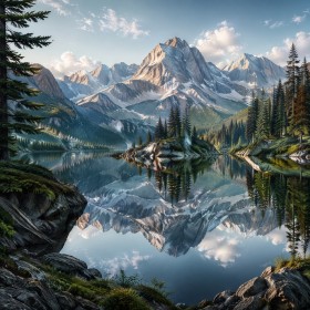 Bergsee mit Spiegelung als Wandbild oder Leinwand