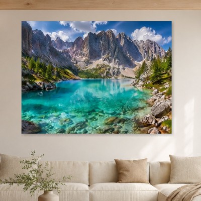 Alpensee mit Gipfeln als Wandbild oder Kunstdruck