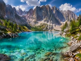 Alpensee mit Gipfeln als Wandbild oder Kunstdruck