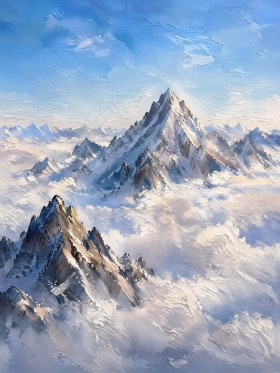 Verschneite Gipfel als Leinwand oder Poster in klarer Berglandschaft