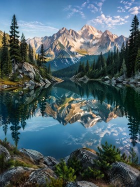 Bergsee mit Spiegelung, Leinwand oder Poster in alpiner Ruhe