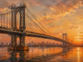 Brooklyn Bridge bei Sonnenuntergang, Wandbild oder Kunstdruck Brooklyn Bridge bei Sonnenuntergang, Wandbild oder Kunstdruck