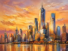 New York Skyline als Leinwand oder Acrylbild im goldenen Sonnenuntergang New York Skyline als Leinwand oder Acrylbild im goldenen Sonnenuntergang