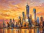 New York Skyline als Leinwand oder Acrylbild im goldenen Sonnenuntergang